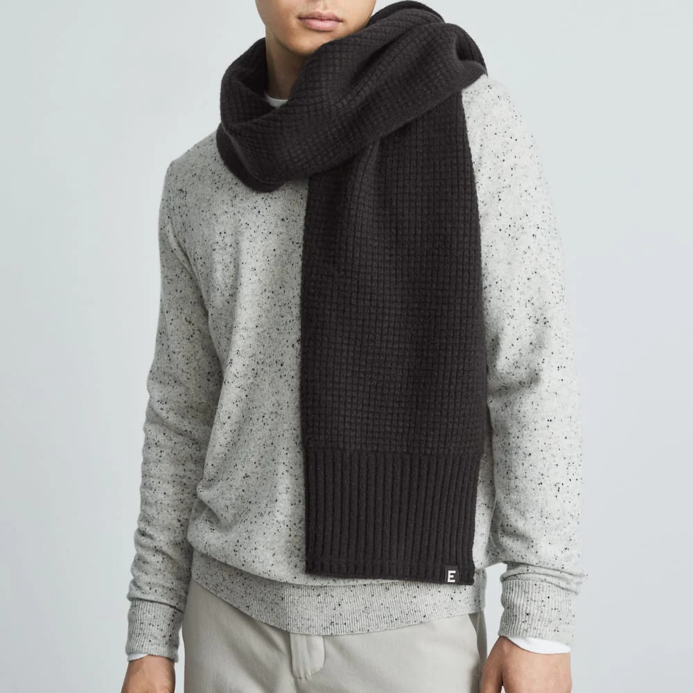 The Felted Merino Waffle-Knit Scarf | Black
