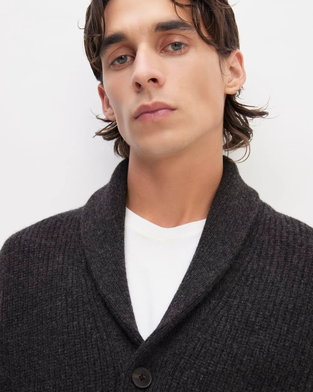 The Felted Merino Shawl Collar Cardigan | Charcoal