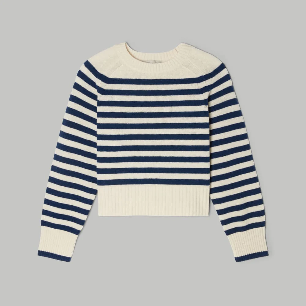 The Cashmere Boxy Crew | Bright Navy / Bone
