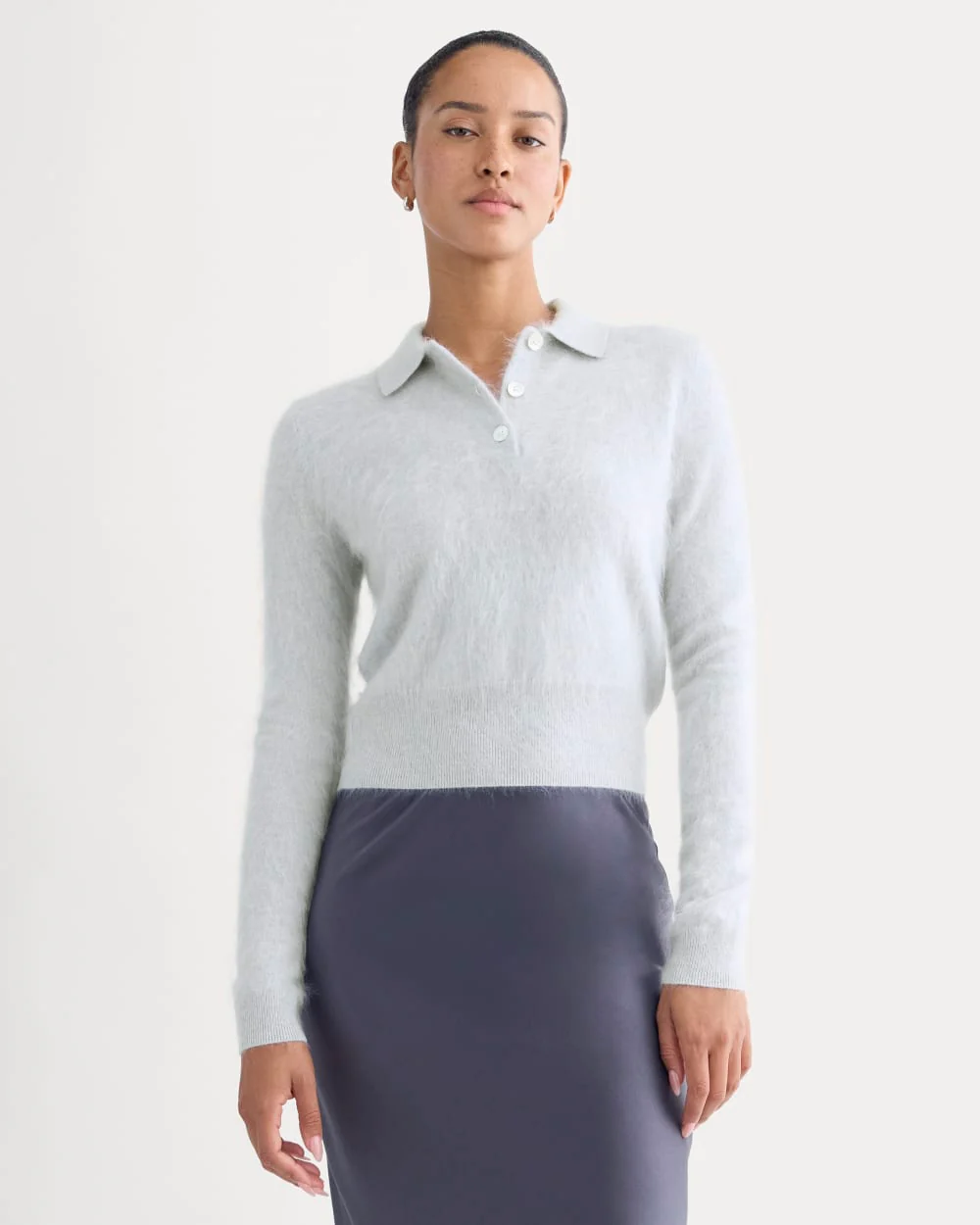 Lush Cashmere Cropped Polo Sweater | Sanderling Gray