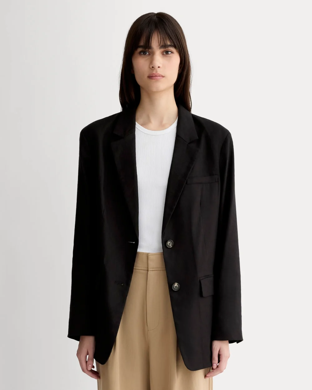 The Oversized Blazer in Stretch Linen | Black