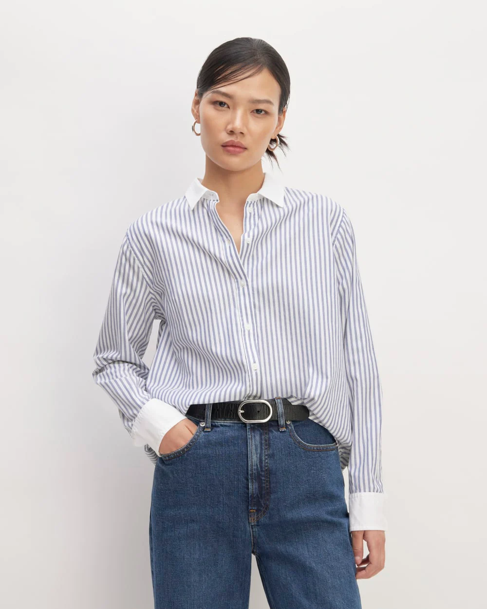 The Must-Have Shirt in Silky Cotton |  Mariner Blue / White Stripe
