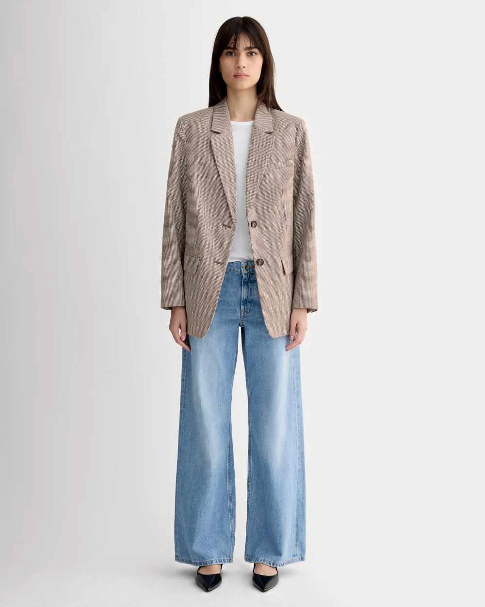 The Oversized Blazer in Buttersmooth | Deep Taupe Mini Gingham