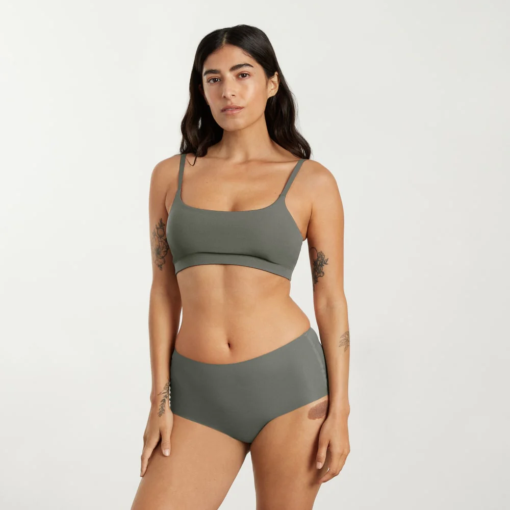 The Invisible Square-Neck Bralette | Pewter Green