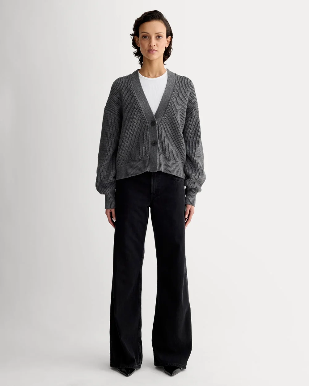 The Boxy Cardigan in Everyday Cotton | Heathered Charcoal