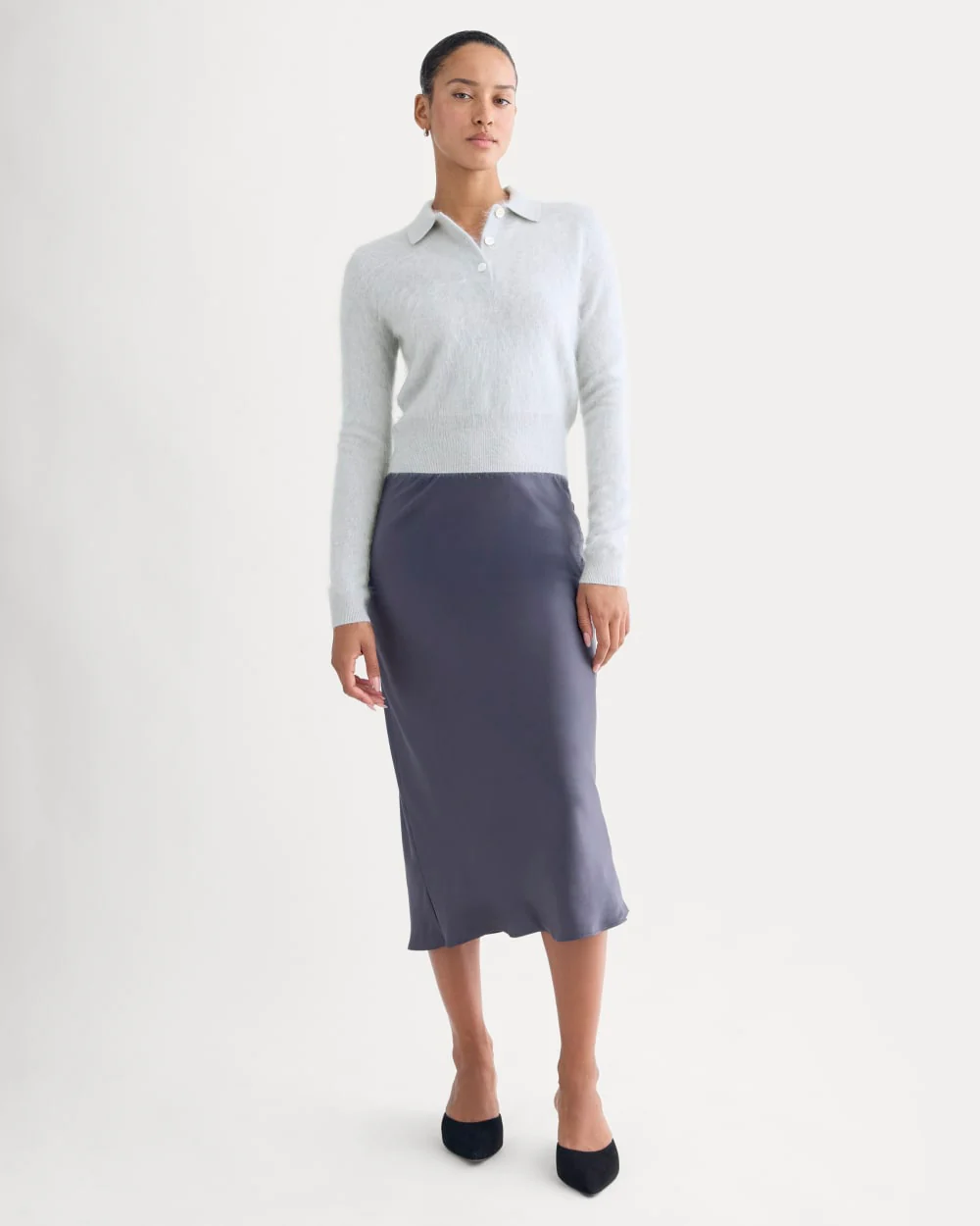 Lush Cashmere Cropped Polo Sweater | Sanderling Gray