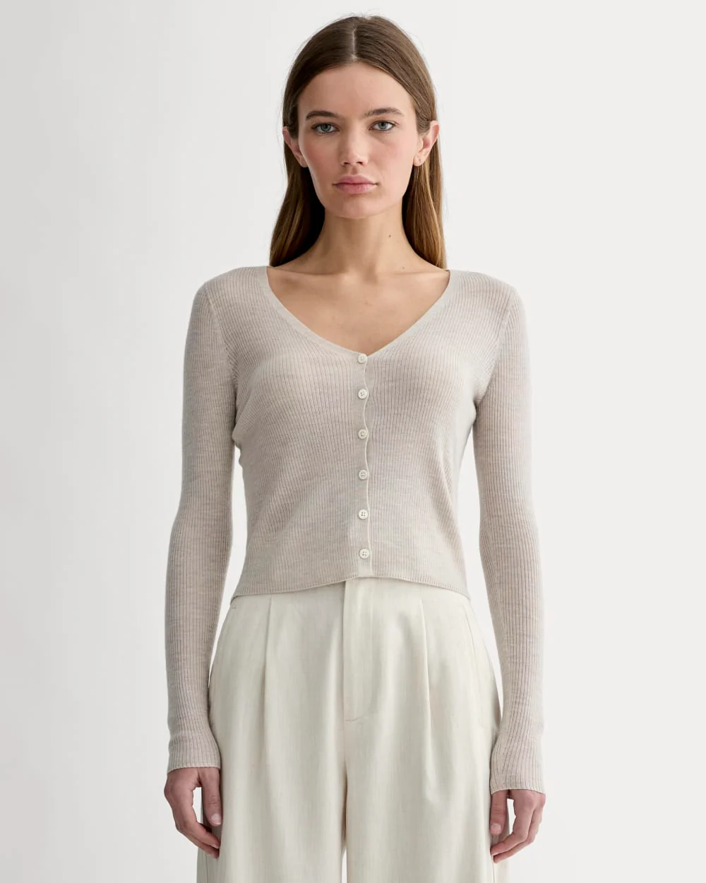 The Cardigan in Ultrasoft Merino | Heather Oatmeal
