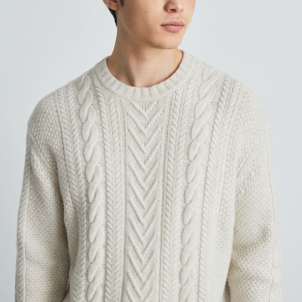 The Felted Merino Cable-Knit Crew | Heathered Oat