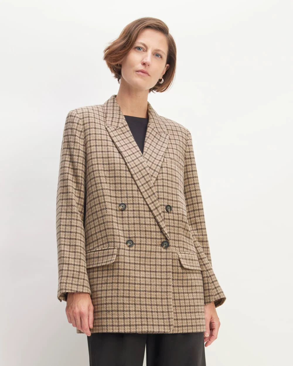 The ReWool® Double-Breasted Blazer | Beige Houndstooth