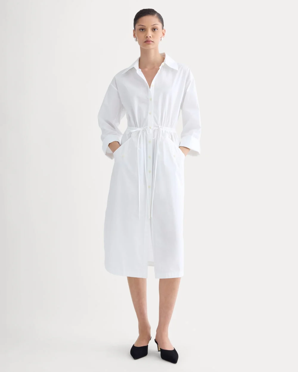 The Drawcord Shirtdress in Ultrasoft Cotton | White
