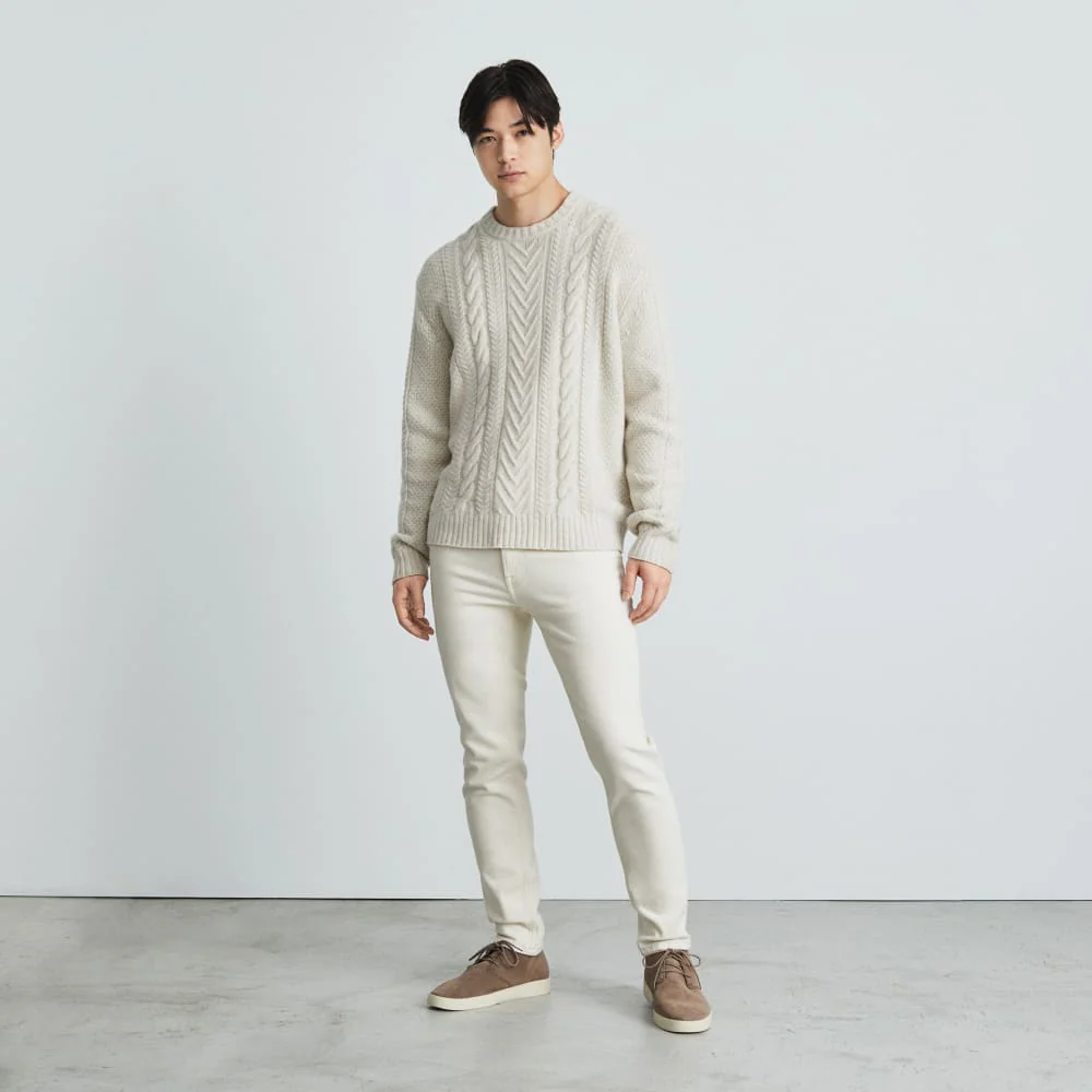 The Felted Merino Cable-Knit Crew | Heathered Oat