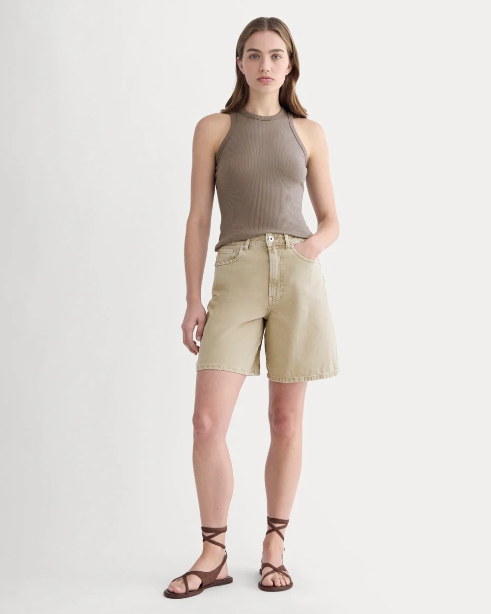 The Long A-Line Denim Short | Garment-Dyed Tan