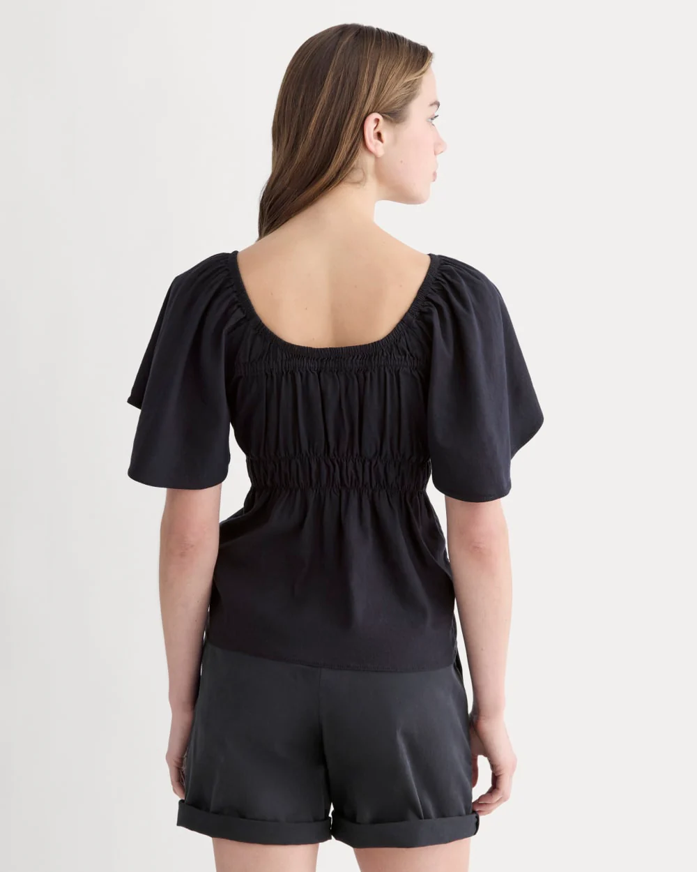 The Flutter-Sleeve Top in Stretch Linen | Black