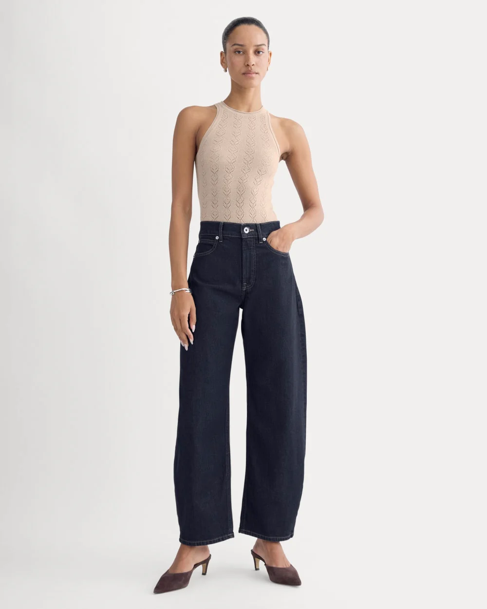 The Pointelle Racerback Tank in Ultrafine Merino | Pale Blush