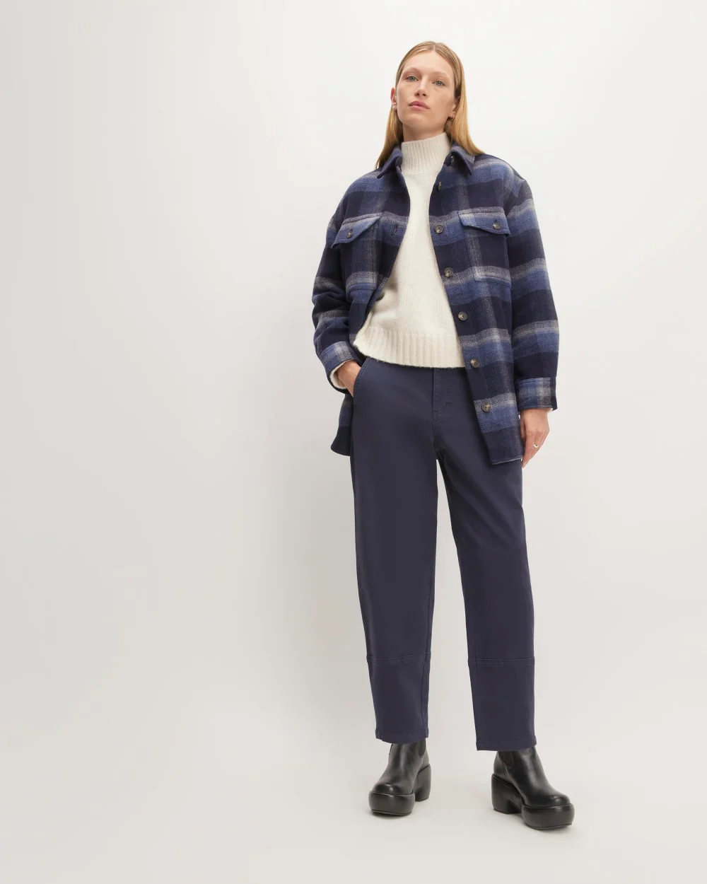 The Italian ReWool® Oversized Shirt Jacket | Navy / Shadow Plaid