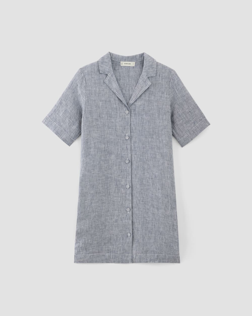 The Shirtdress in Linen | White / Blue