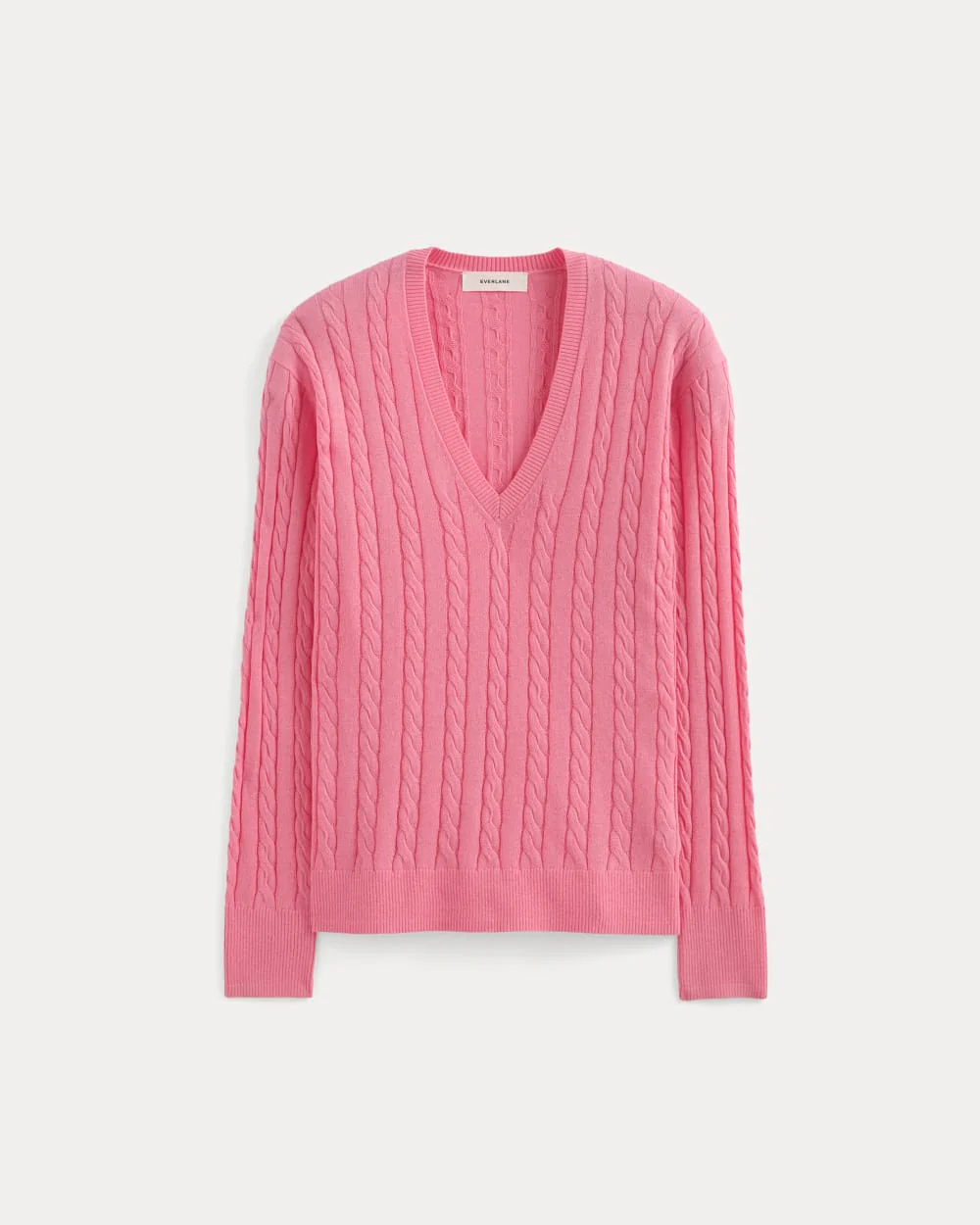 The Cable V-Neck in Cotton Cashmere | Deep Pink