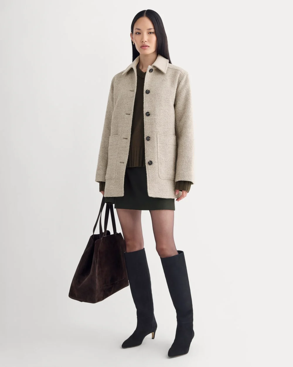 Italian Car Coat | Taupe Herringbone