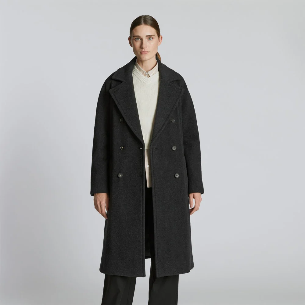 The Italian ReWool® Long Peacoat | Heathered Black