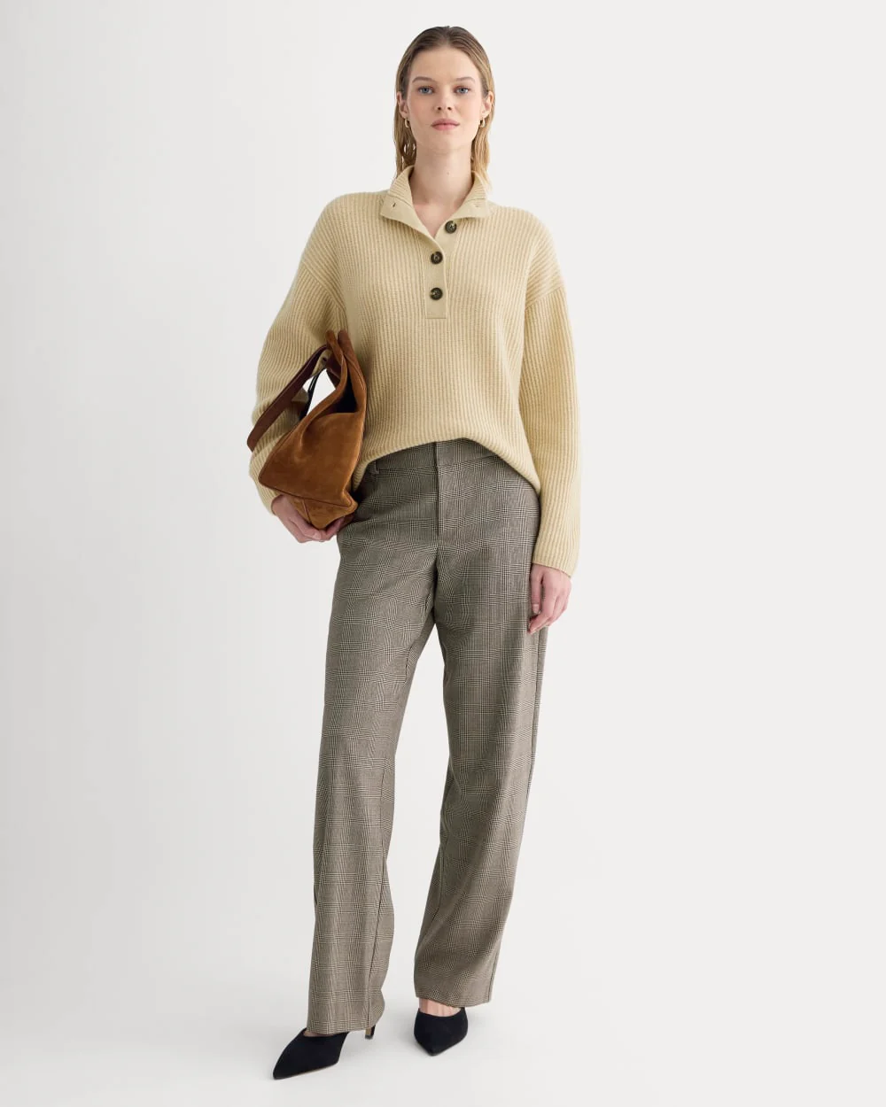 The Cocoon Henley in Wool Cashmere | Heather Light Camel