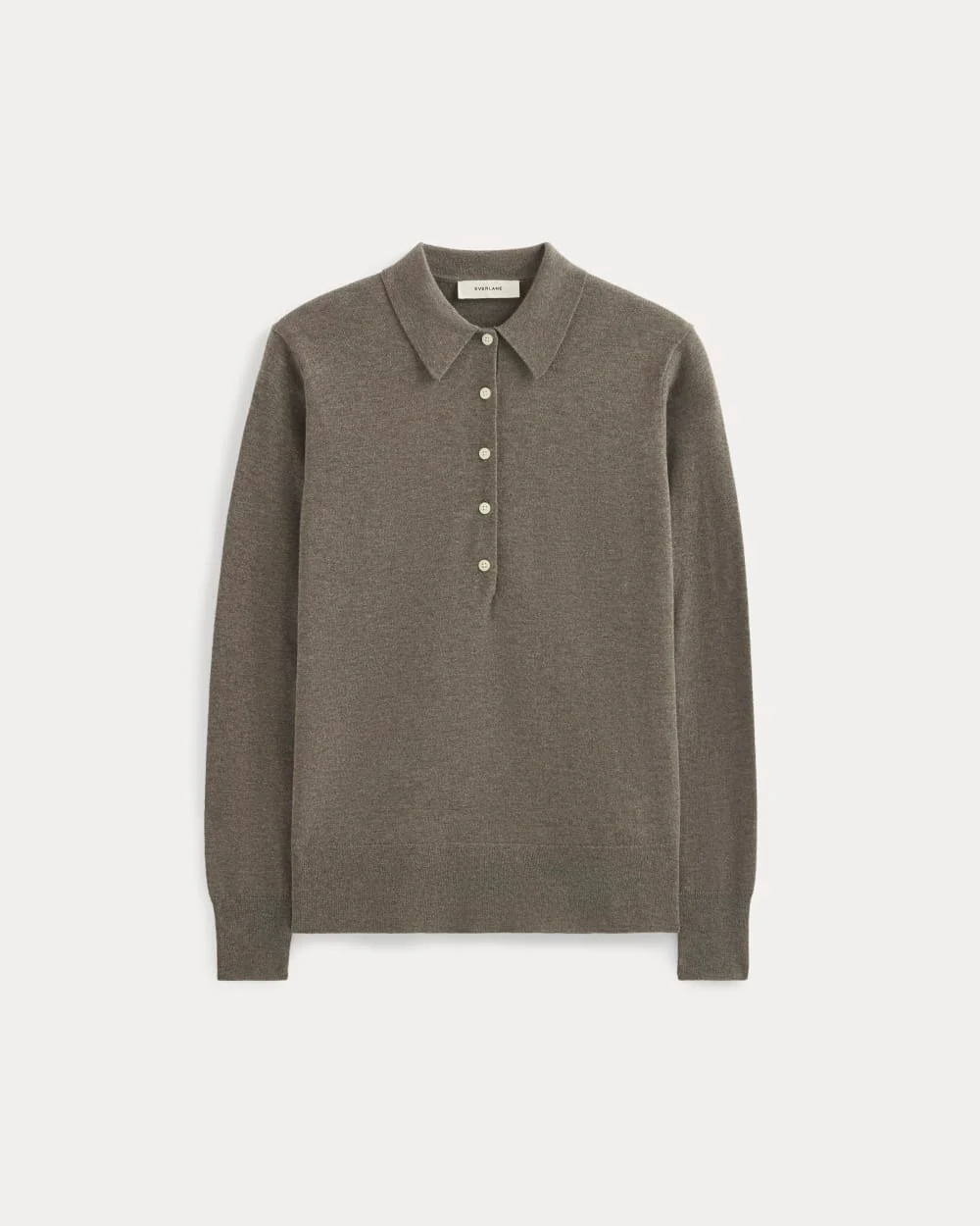 Oversized Polo Sweater in Cotton Merino | Heather Ash Taupe
