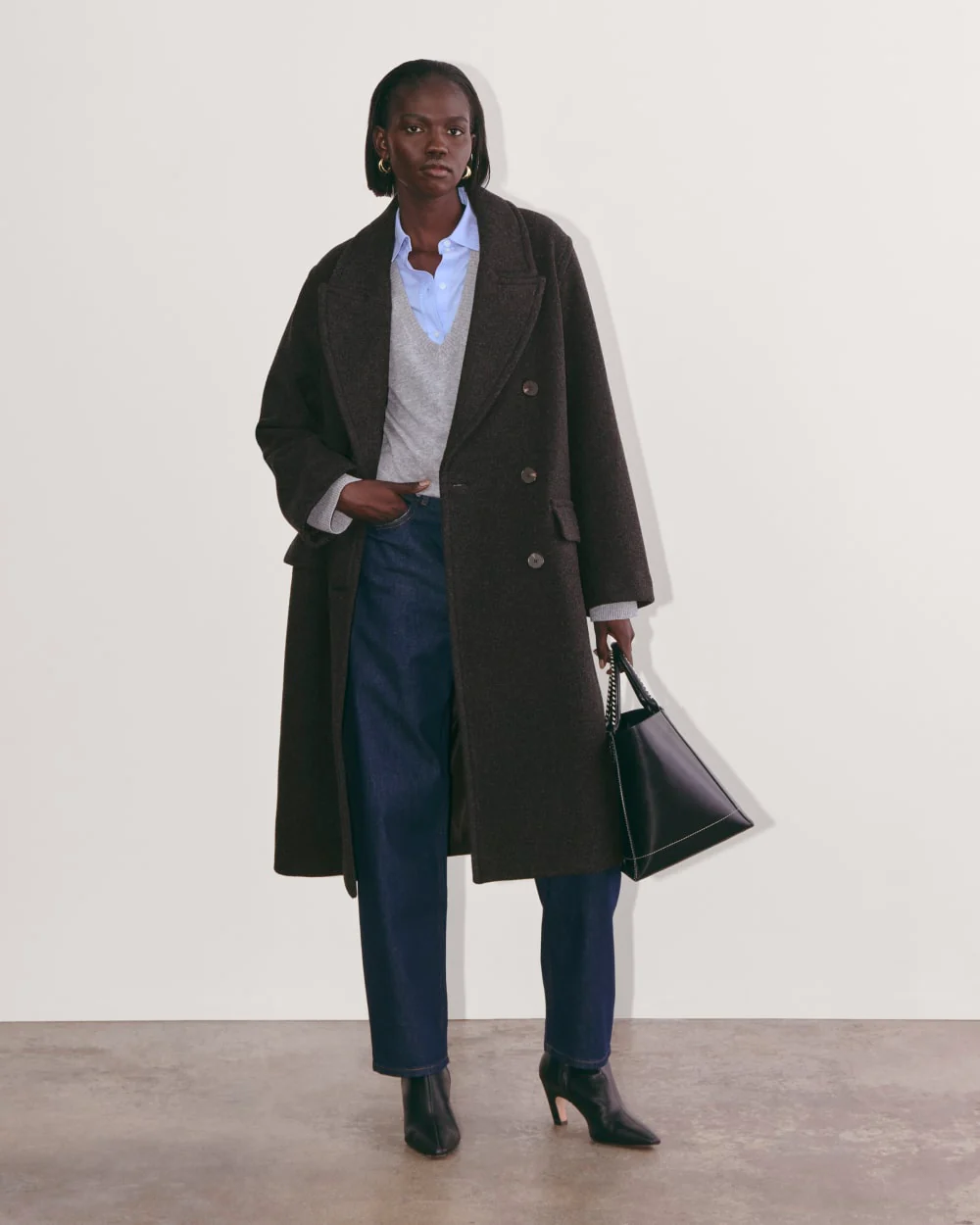 The Double-Breasted Coat in Wool | Heather Charcoal