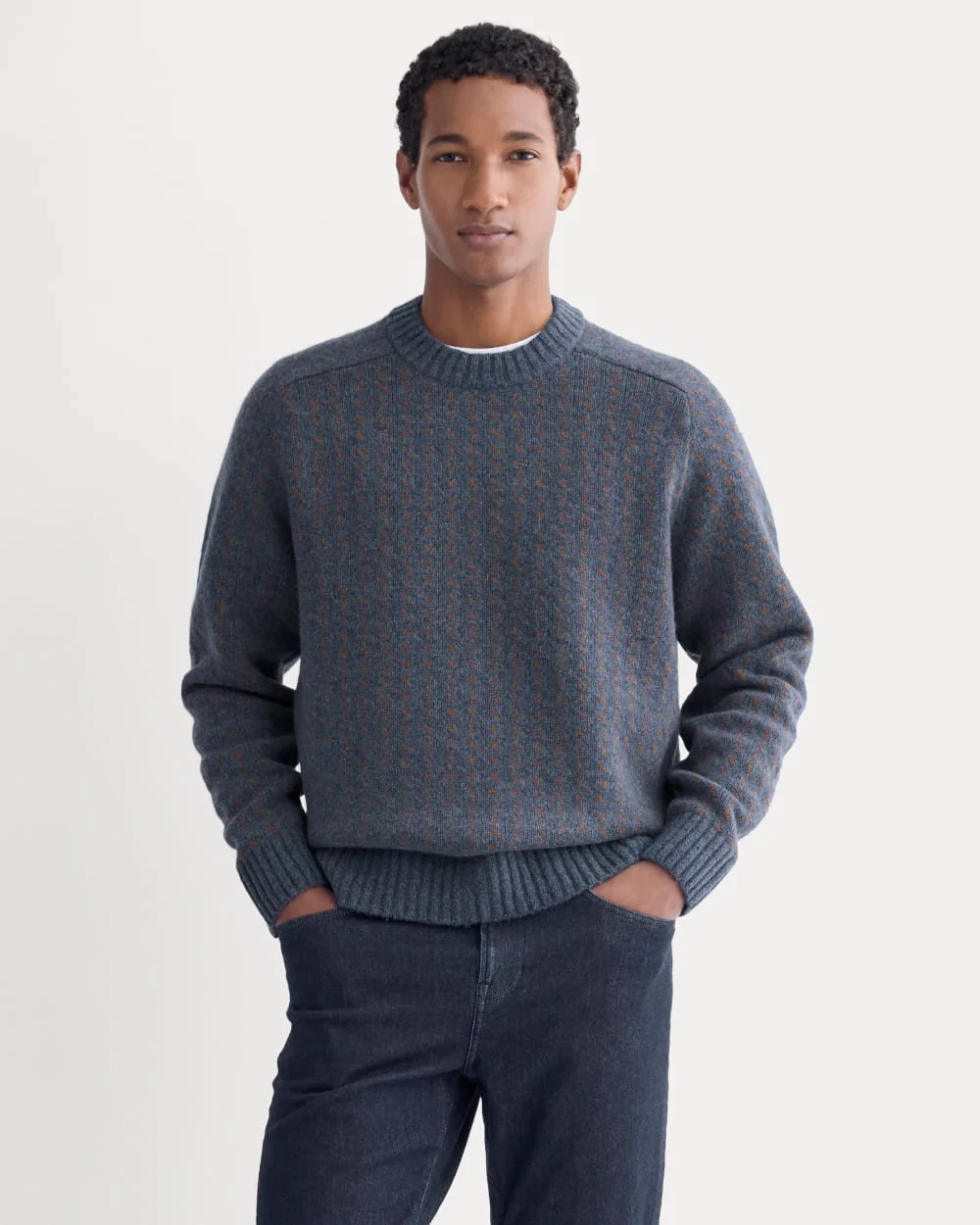 Wool Cashmere Nordic Crew | Heathered Indigo