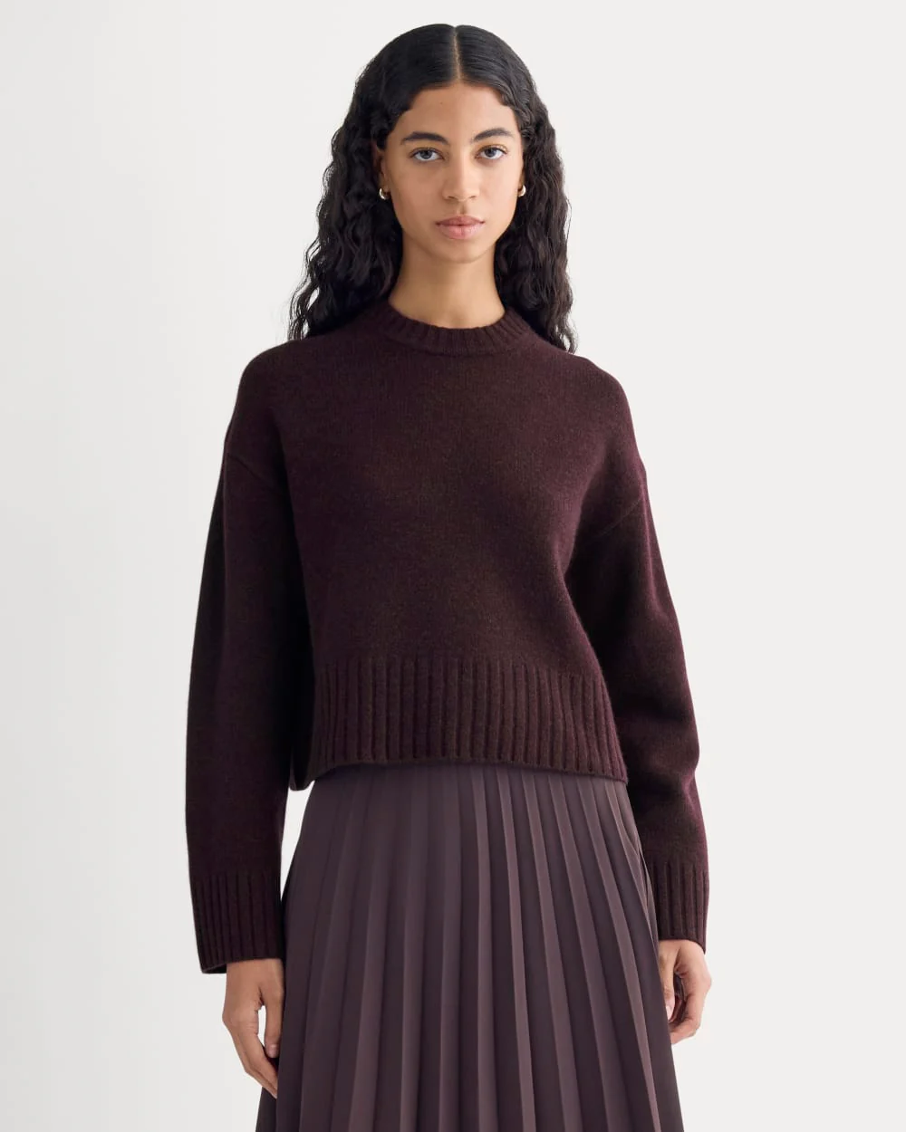 Cropped Boxy Crew in Luxe Merino | Heathered Winetasting