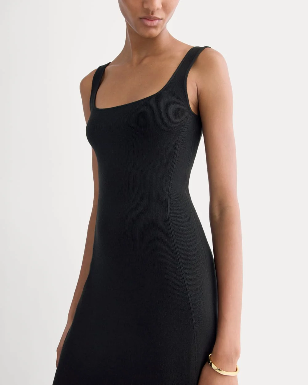 Knit Square-Neck Midi Dress | Black