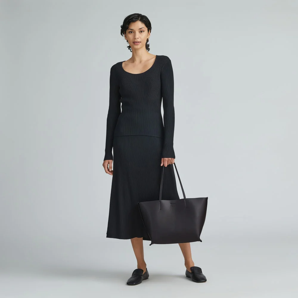The Luxe Medium Italian Leather Tote | Black