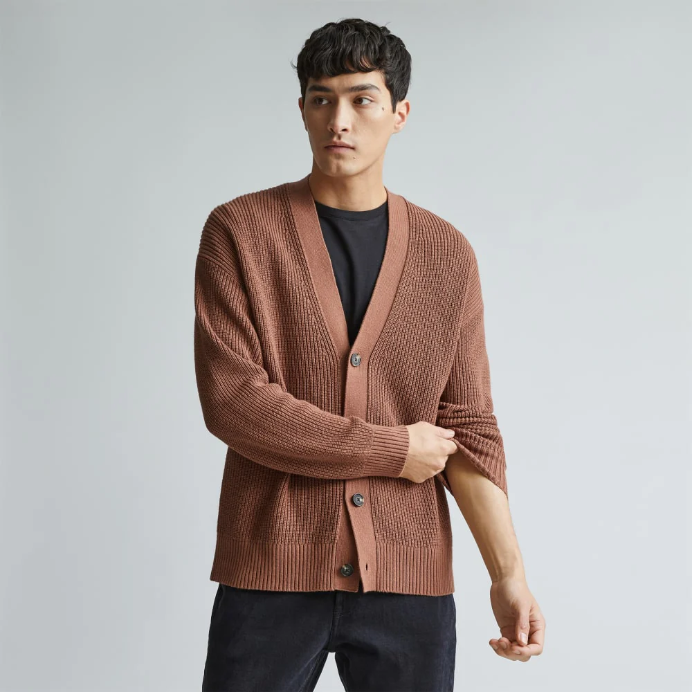 The No-Sweat Ribbed Cardigan | Carob Brown