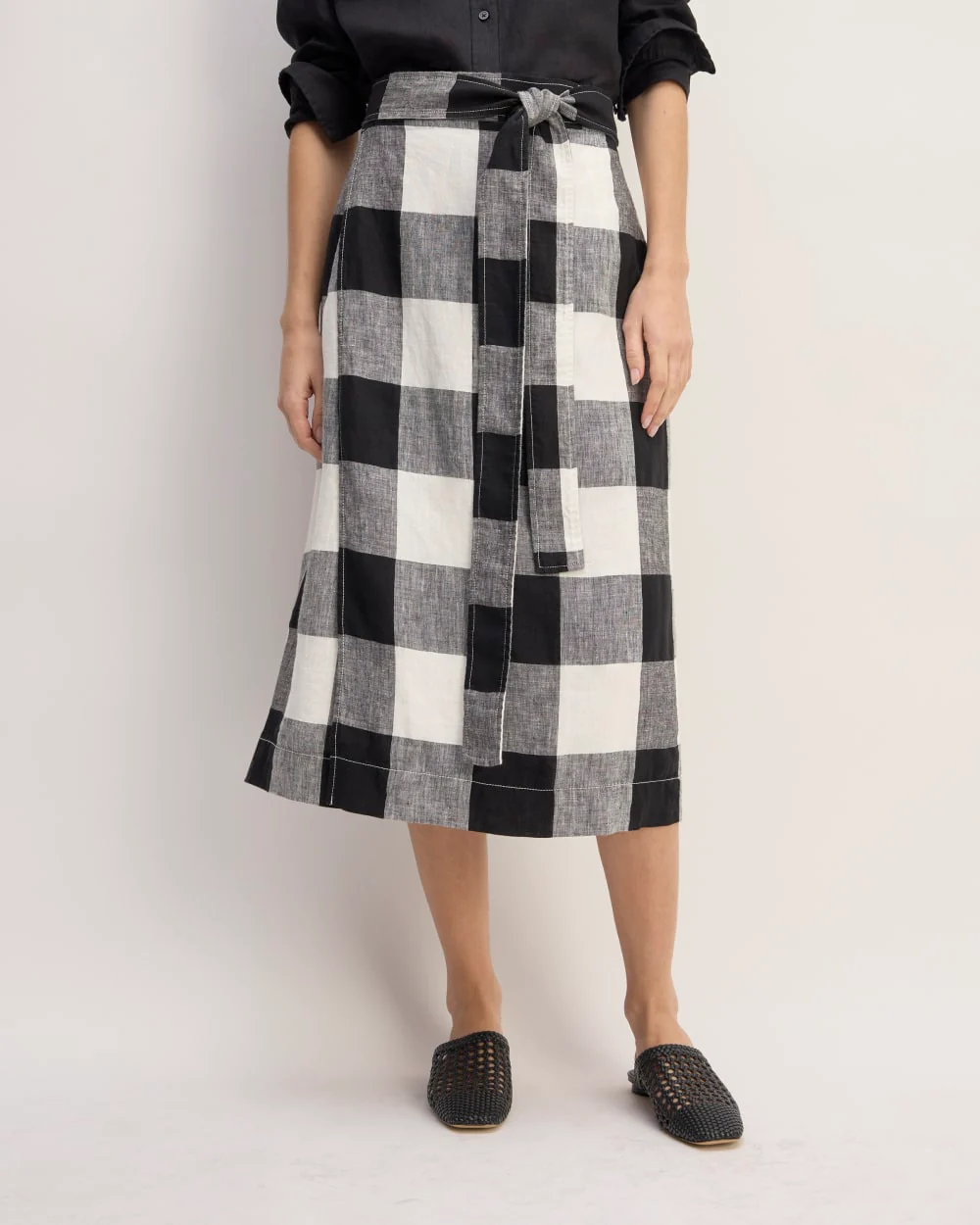 The Linen Wrap Skirt | Bone / Black Check