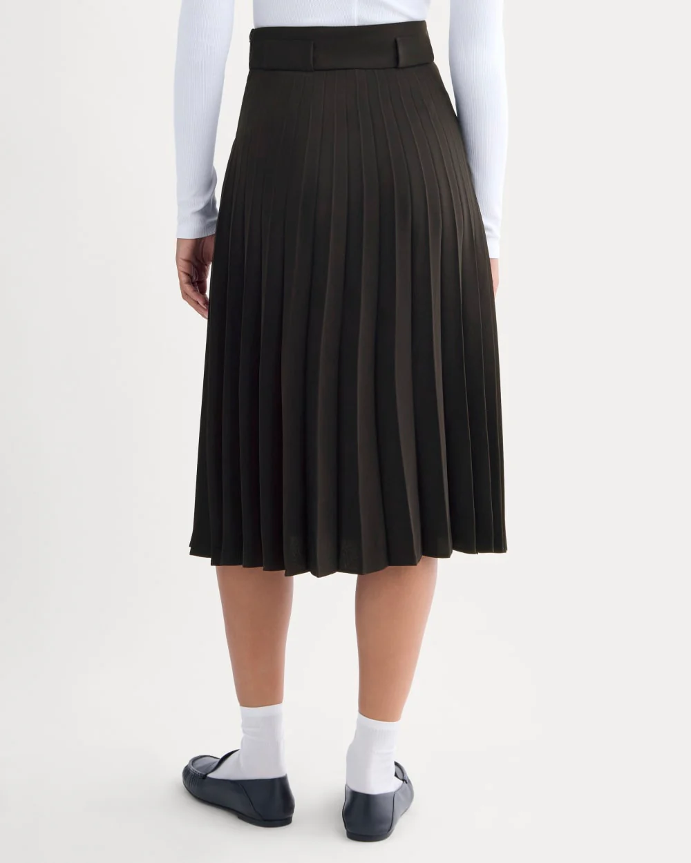 Pleated Crepe Midi Skirt | Black