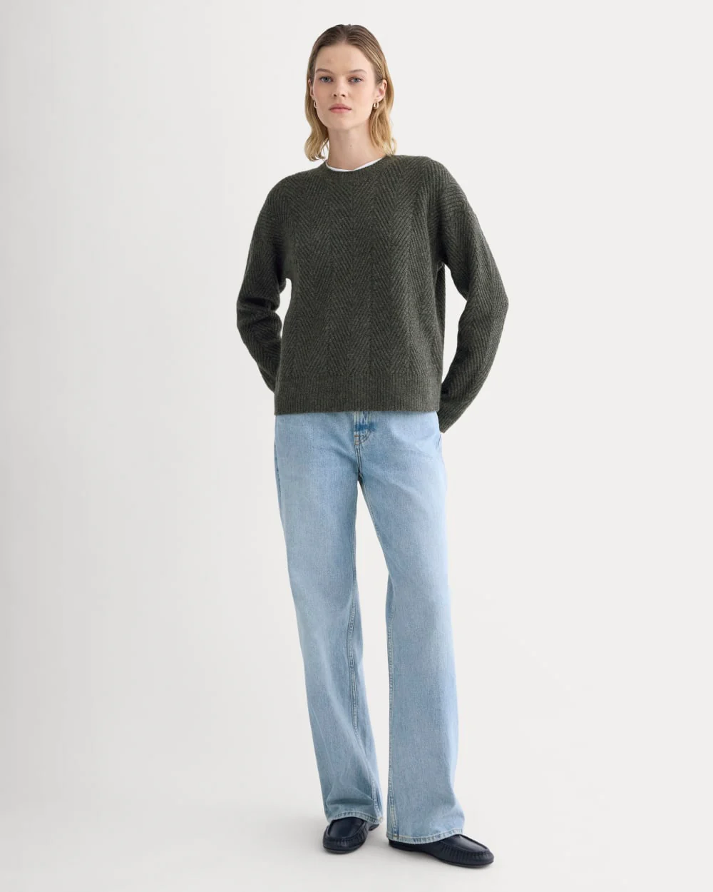 Cashmere Herringbone Sweater | Heather Charcoal