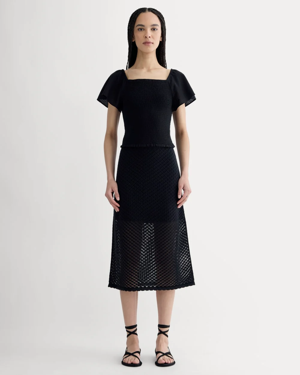 The Gauze Smocked Top | Black