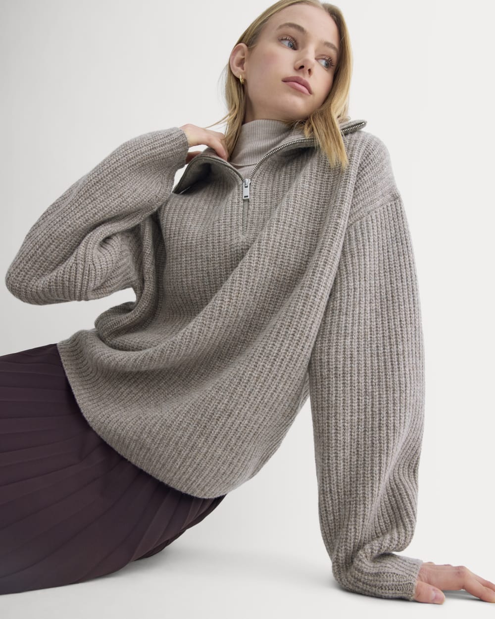 The Half-Zip Sweater in Luxe Merino | Heather Soft Taupe