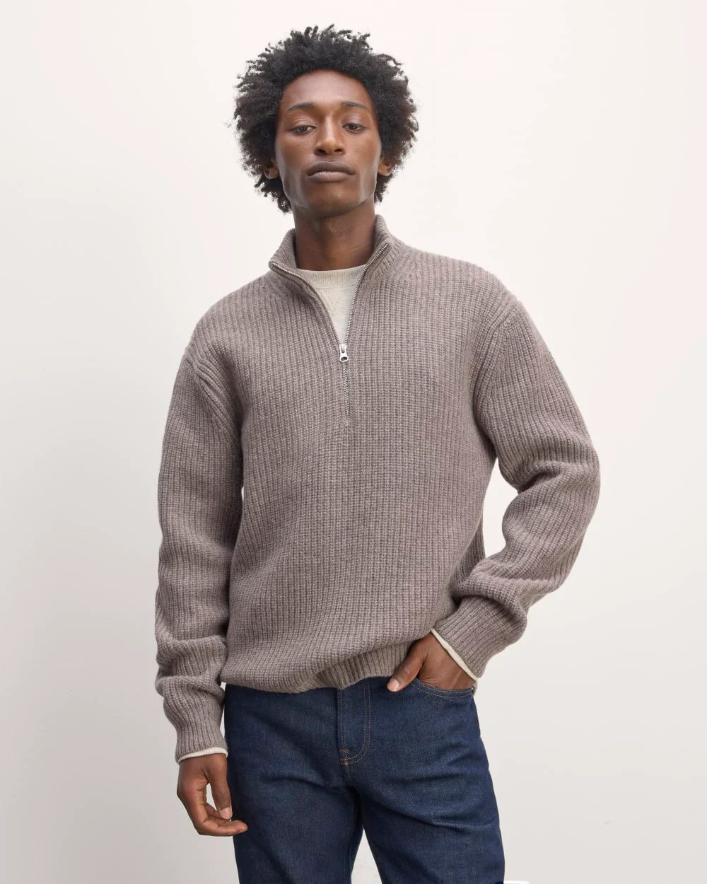 The Felted Merino Half-Zip Sweater | Taupe Melange