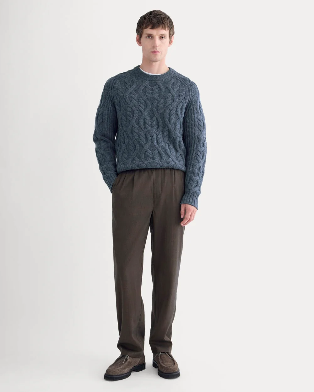 Cable Knit Crew in Luxe Merino | Heather Midnight Navy