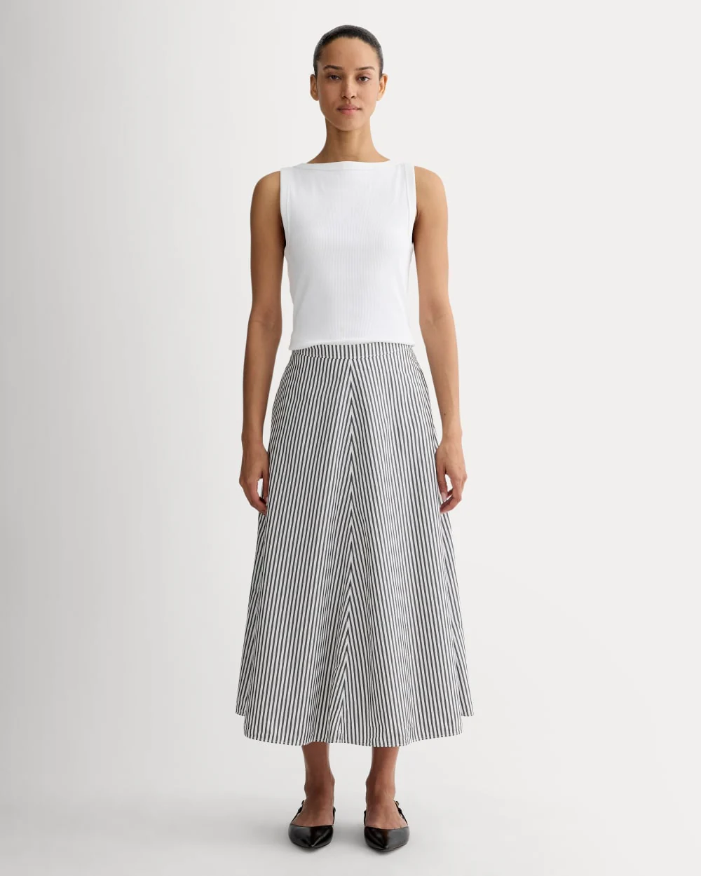 The Midi Skirt in Ultrasoft Cotton | Optic White / Black