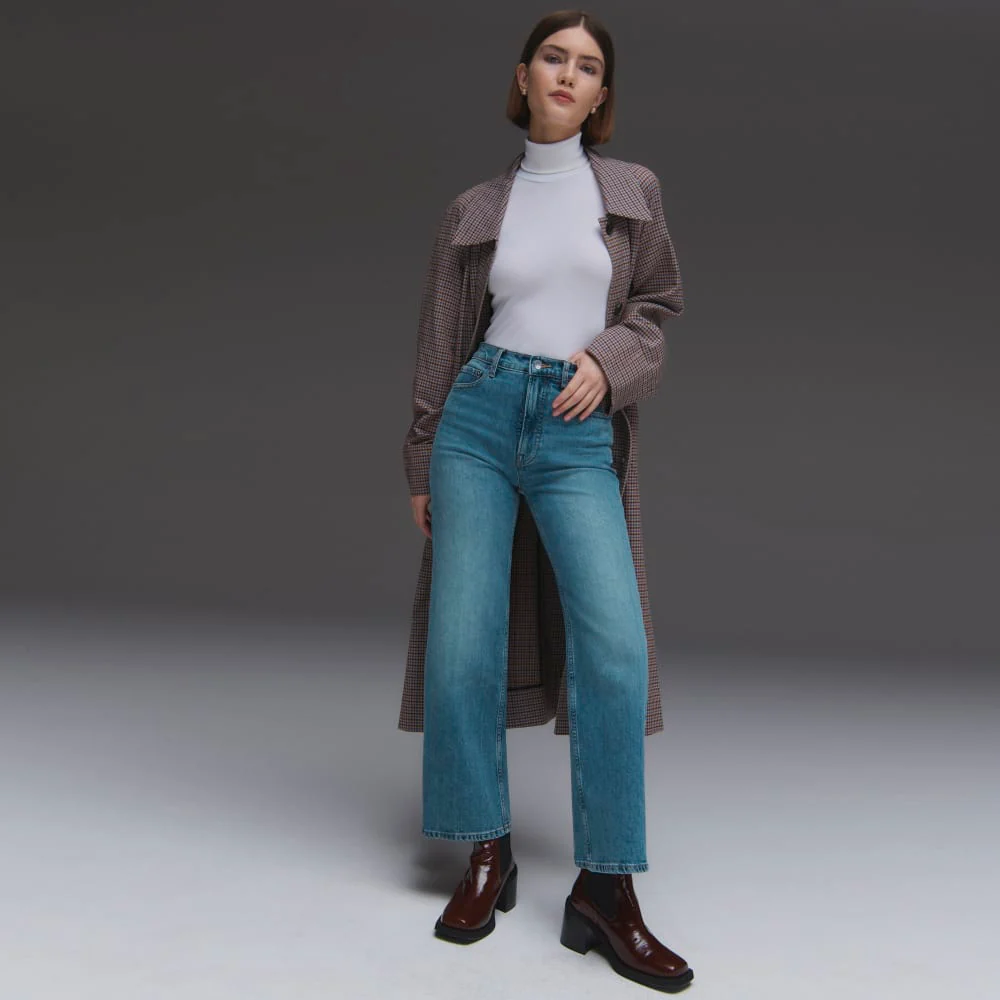 The Gathered Drape Trench | Blue / Brown Houndstooth