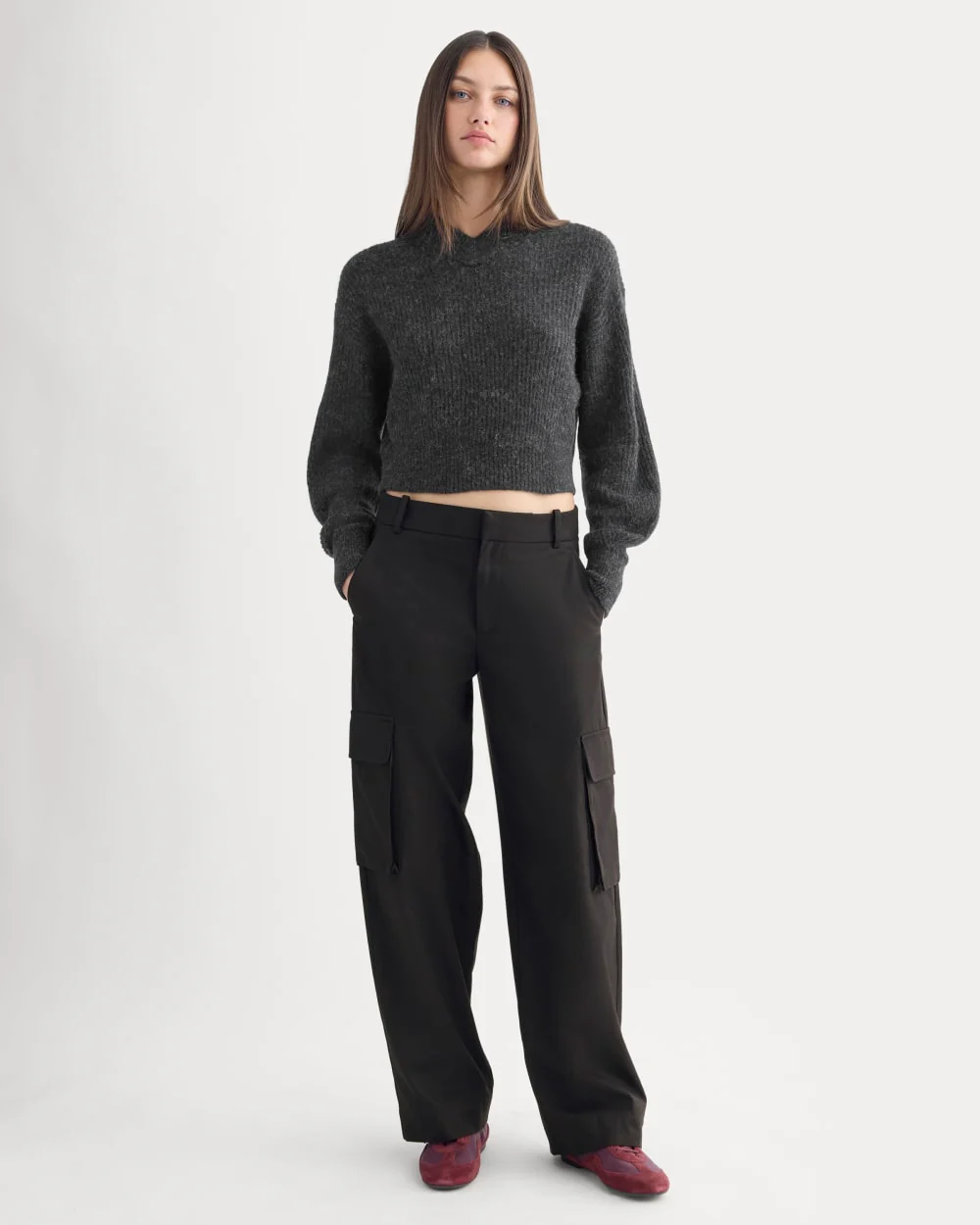 Cropped Cocoon Sweater in Alpaca | Heathered Black