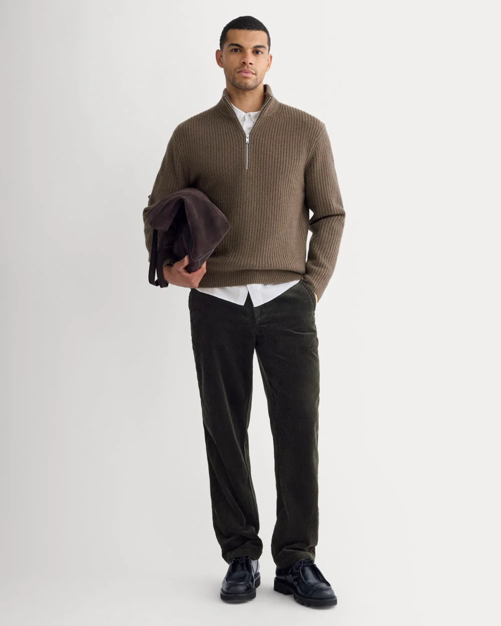 The Felted Merino Half-Zip Sweater | Heather Chocolate Martini