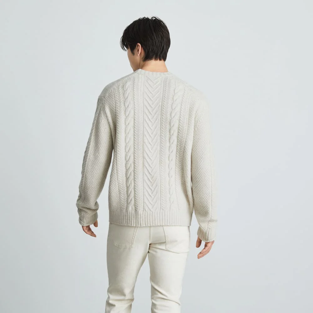 The Felted Merino Cable-Knit Crew | Heathered Oat