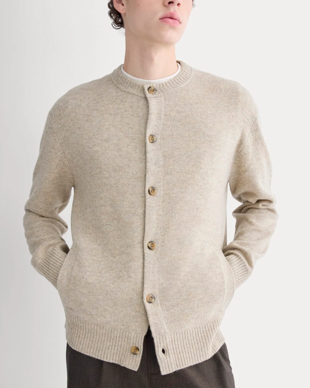 Luxe Merino Crew Cardigan | Heather Gravel