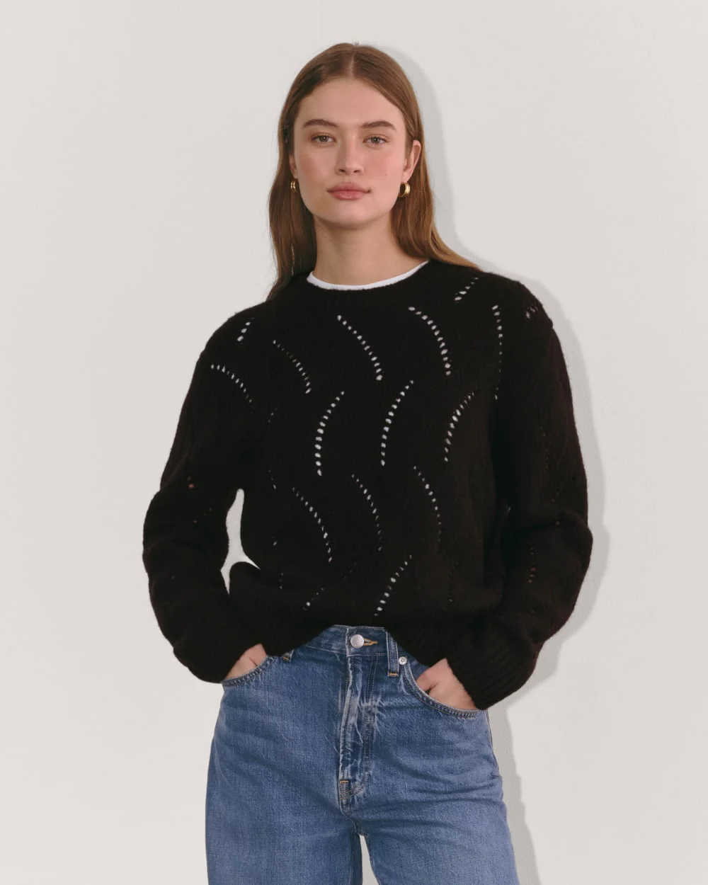 The Pointelle Sweater in Cloud | Black