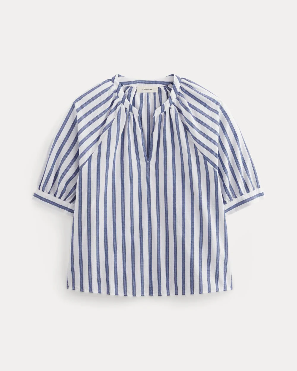 The Gauze Gathered Top | White / Mazarine Blue