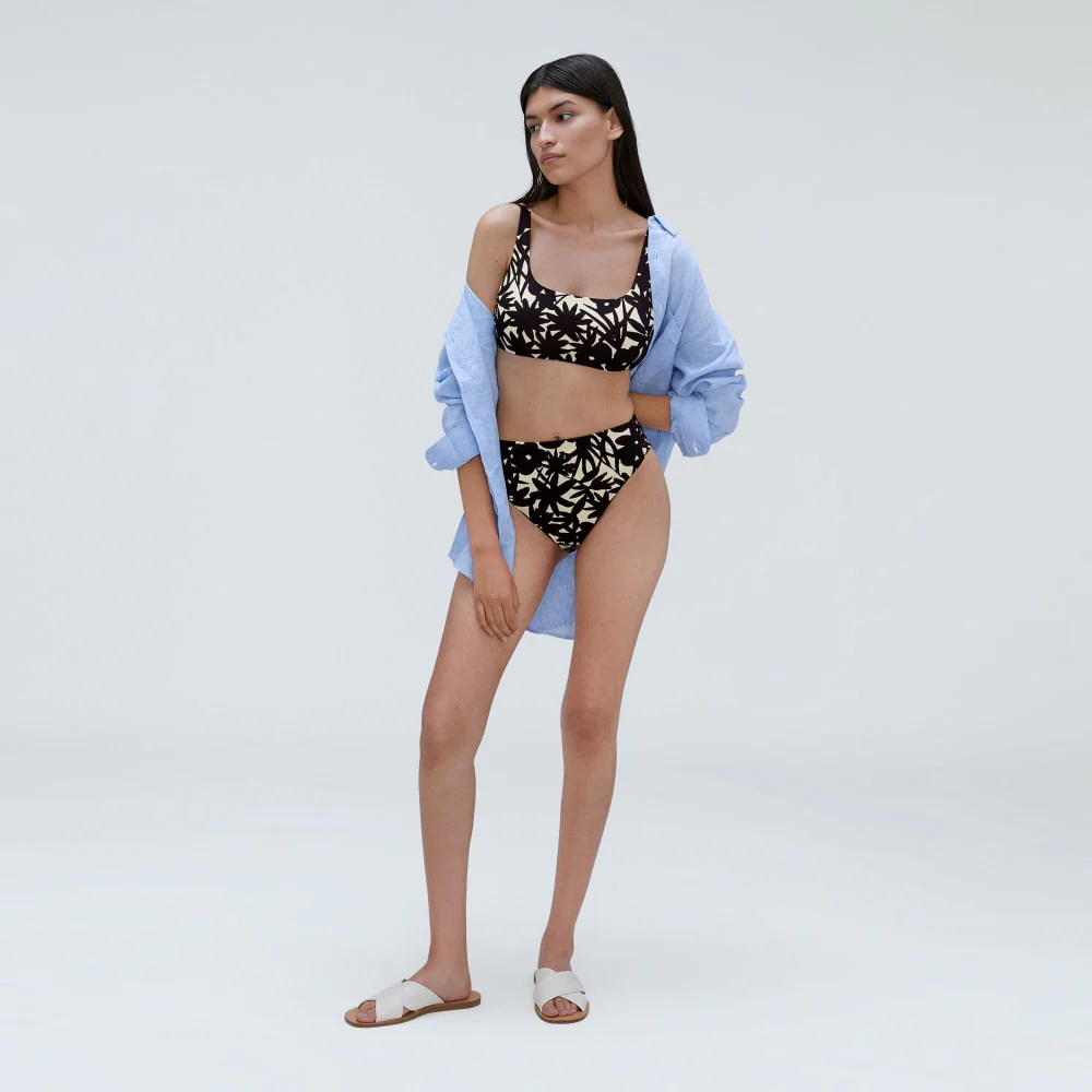 The High-Rise Cheeky Bikini Bottom | Black / Canvas Floral