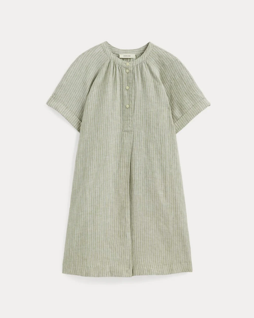 The Popover Dress in Linen | Oil Green / White