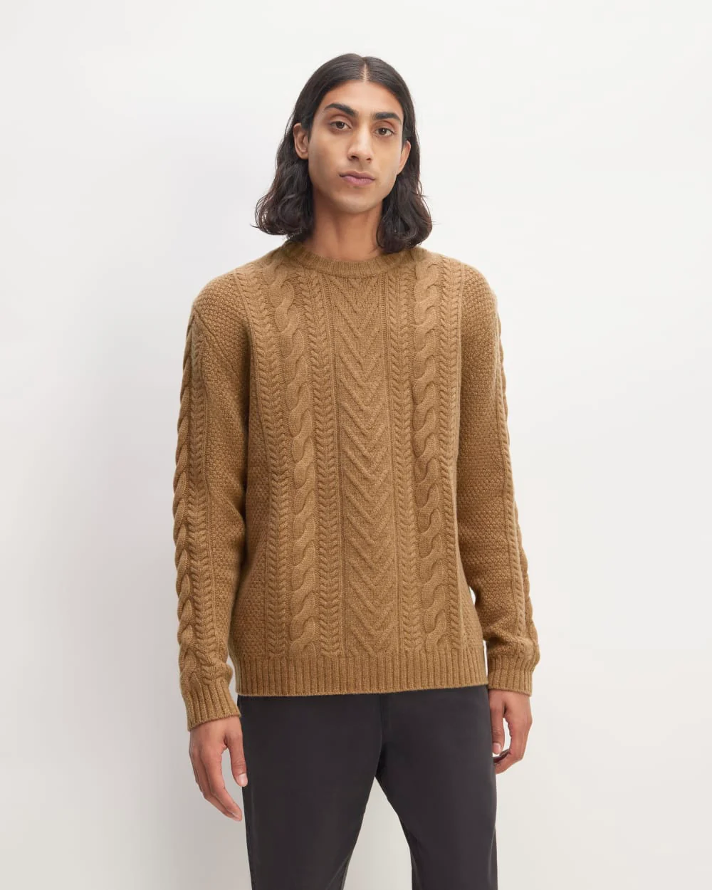 The Felted Merino Cable-Knit Crew | Deep Camel
