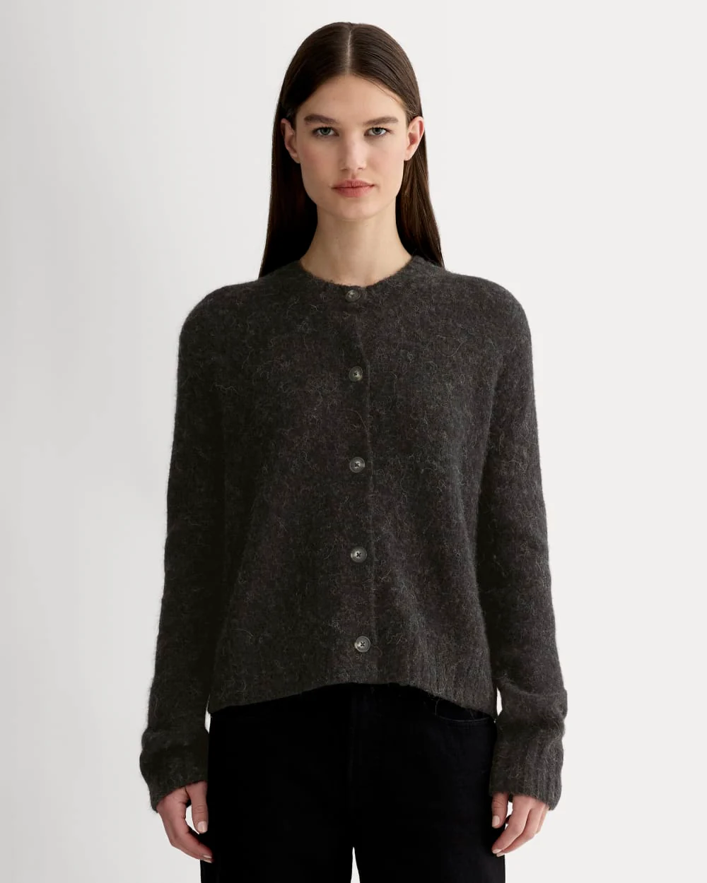 The Crew Cardigan in Alpaca | Heathered Black